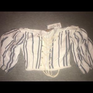 Off the shoulder lace up blouse